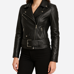 Women's Moto Jacket with Belt