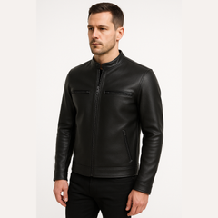 Black Cafe Racer Leather Jacket