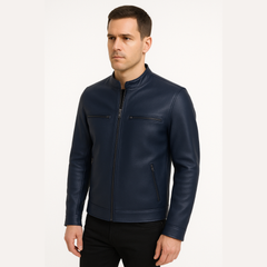 Black Cafe Racer Leather Jacket