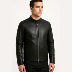 Black Cafe Racer Leather Jacket