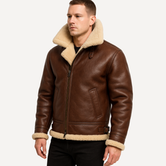 Brown Aviator Leather Jacket - Full Shearling